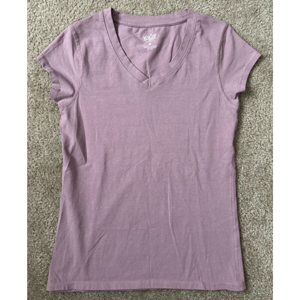 CHILL SOCIETY Pink Short Sleeve V-Neck Top NEW Women Size Small Nwot